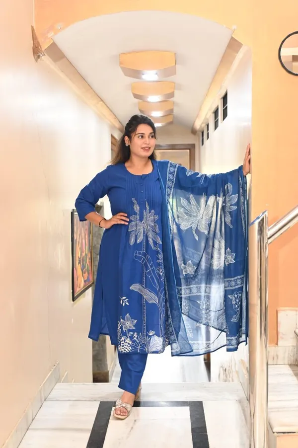 Blue_Cotton_Premium_A-Line_Suit_Set_For_Women