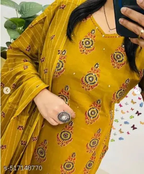 Yellow_Cotton_Kurta_Pant_&_Dupatta_Set_for_Women