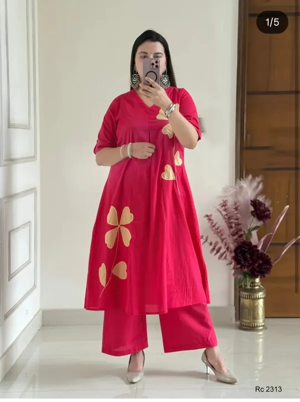 Pink_Cotton_Premium_Kurti_Set_For_Women