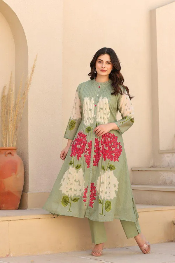 Green_Cotton_Premium_Kurta_Palazzo_Set_For_Women