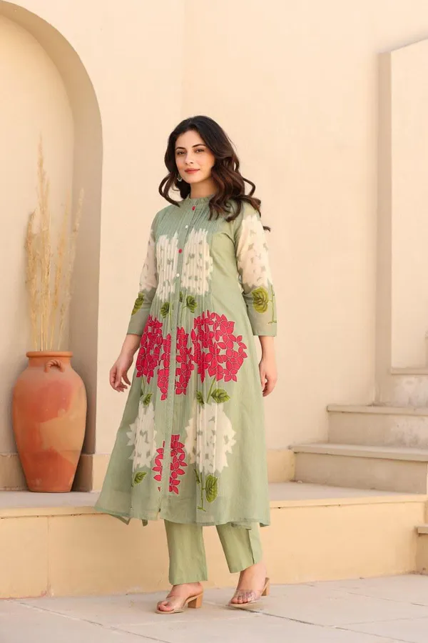 Green_Cotton_Premium_Kurta_Palazzo_Set_For_Women