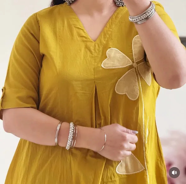 Yellow_Cotton_Premium_Kurta_Pant_Set_For_Women