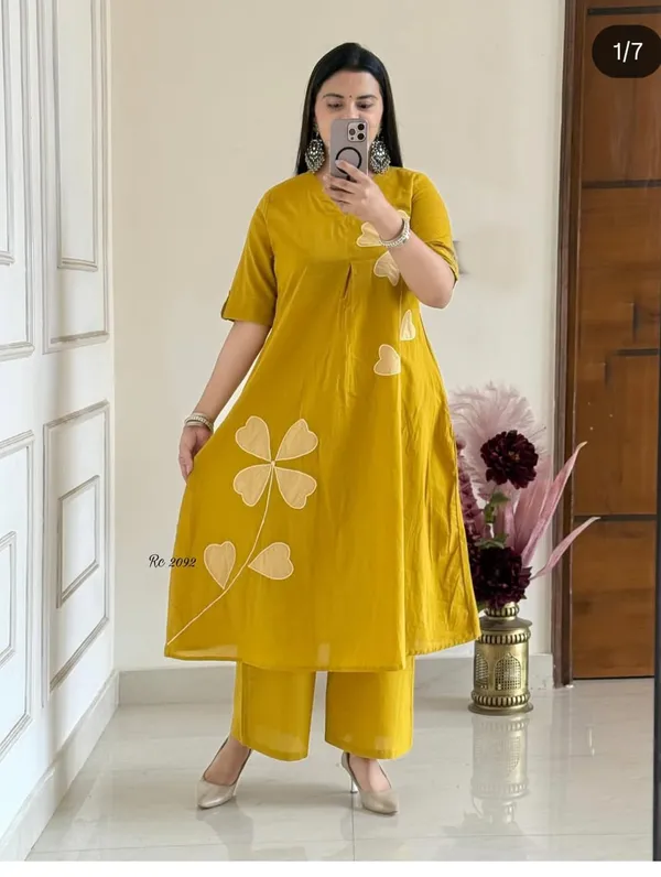Yellow_Cotton_Premium_Kurta_Pant_Set_For_Women
