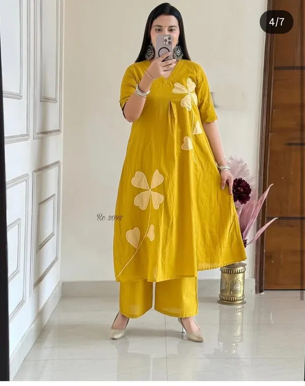 Yellow_Cotton_Premium_Kurta_Pant_Set_For_Women