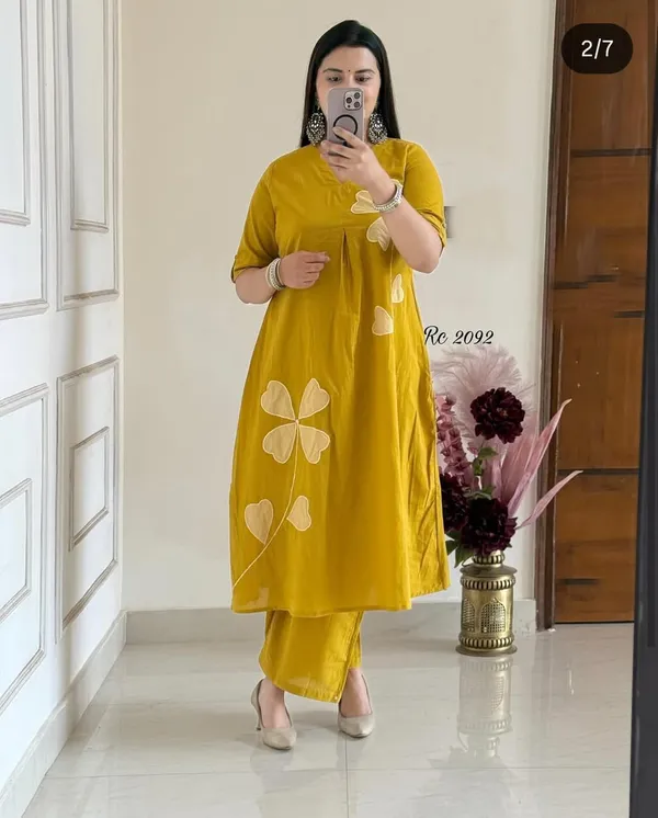 Yellow_Cotton_Premium_Kurta_Pant_Set_For_Women