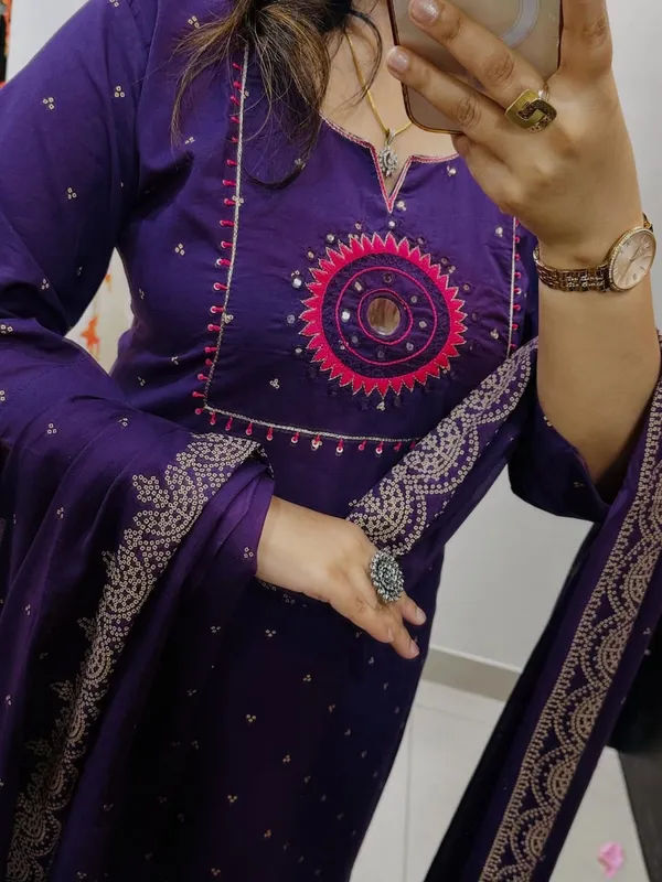 Purple_Anarkali_With_Kalamkari_Print_And_Plazo_(3_Pc_Set)_for_Women