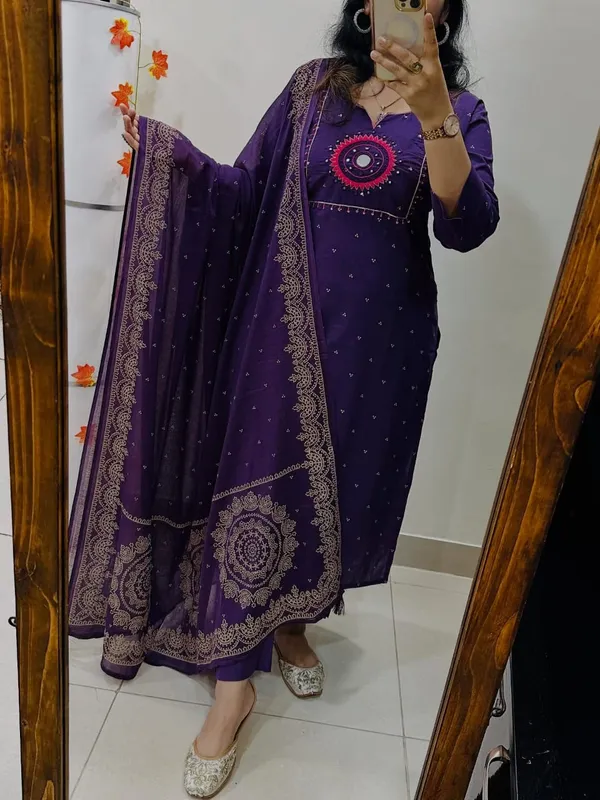 Purple_Anarkali_With_Kalamkari_Print_And_Plazo_(3_Pc_Set)_for_Women