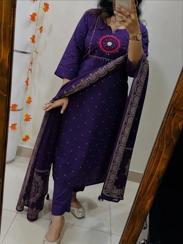 Purple_Anarkali_With_Kalamkari_Print_And_Plazo_(3_Pc_Set)_for_Women