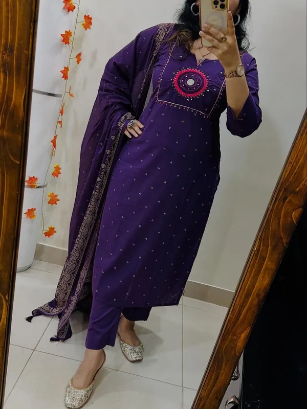 Purple_Anarkali_With_Kalamkari_Print_And_Plazo_(3_Pc_Set)_for_Women