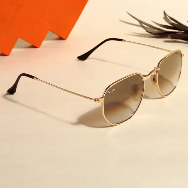 UV_Protected_Gold_Brown_Gradient_Round_Hexagonal_Sunglasses_For_Men_&_Women