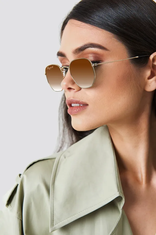 UV_Protected_Gold_Brown_Gradient_Round_Hexagonal_Sunglasses_For_Men_&_Women