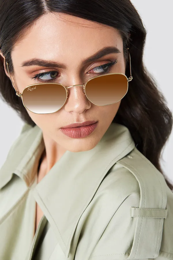 UV_Protected_Gold_Brown_Gradient_Round_Hexagonal_Sunglasses_For_Men_&_Women
