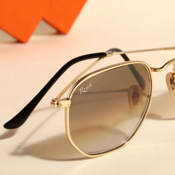 UV_Protected_Gold_Brown_Gradient_Round_Hexagonal_Sunglasses_For_Men_&_Women