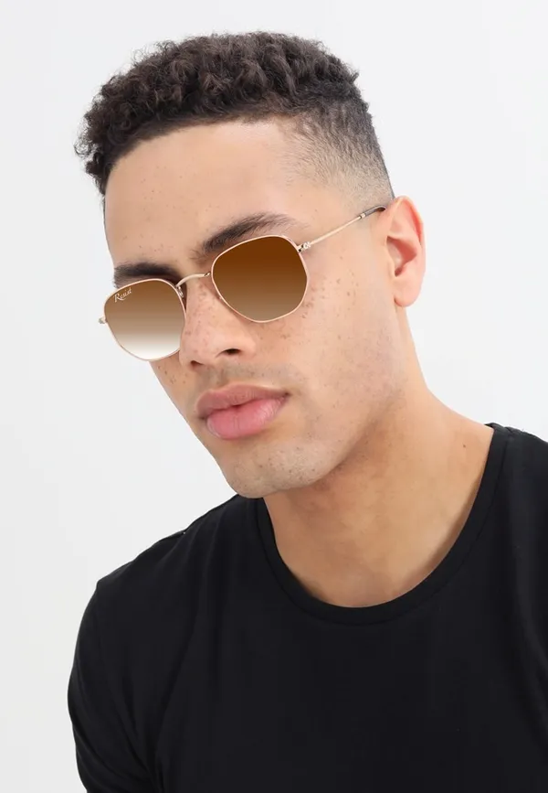UV_Protected_Gold_Brown_Gradient_Round_Hexagonal_Sunglasses_For_Men_&_Women
