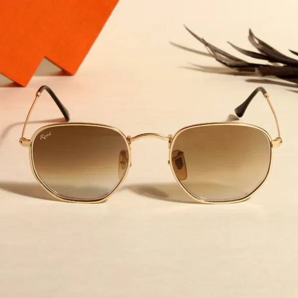 UV_Protected_Gold_Brown_Gradient_Round_Hexagonal_Sunglasses_For_Men_&_Women