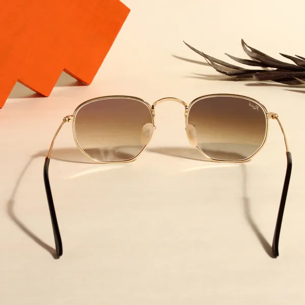 UV_Protected_Gold_Brown_Gradient_Round_Hexagonal_Sunglasses_For_Men_&_Women