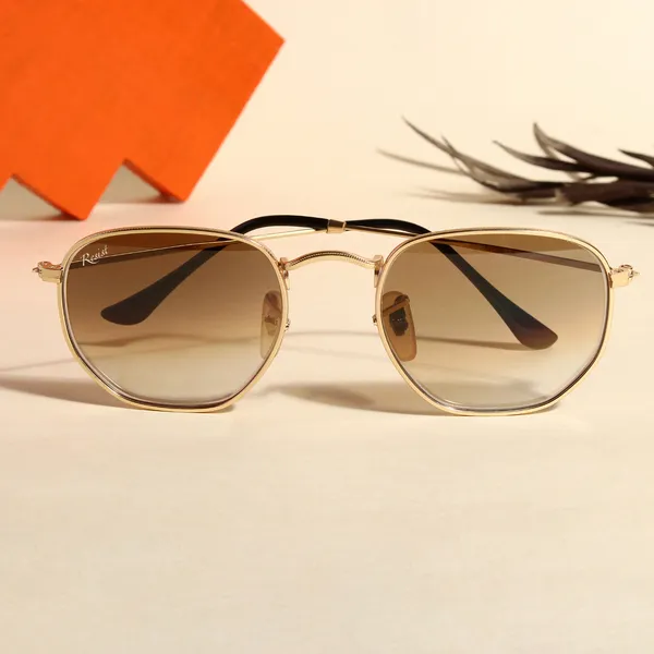 UV_Protected_Gold_Brown_Gradient_Round_Hexagonal_Sunglasses_For_Men_&_Women