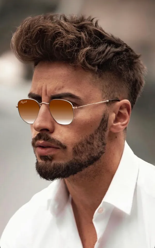 UV_Protected_Gold_Brown_Gradient_Round_Hexagonal_Sunglasses_For_Men_&_Women