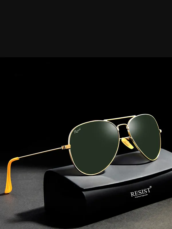 UV_Protected_Gold_Green__Aviator_Sunglasses_For_Men_&_Women