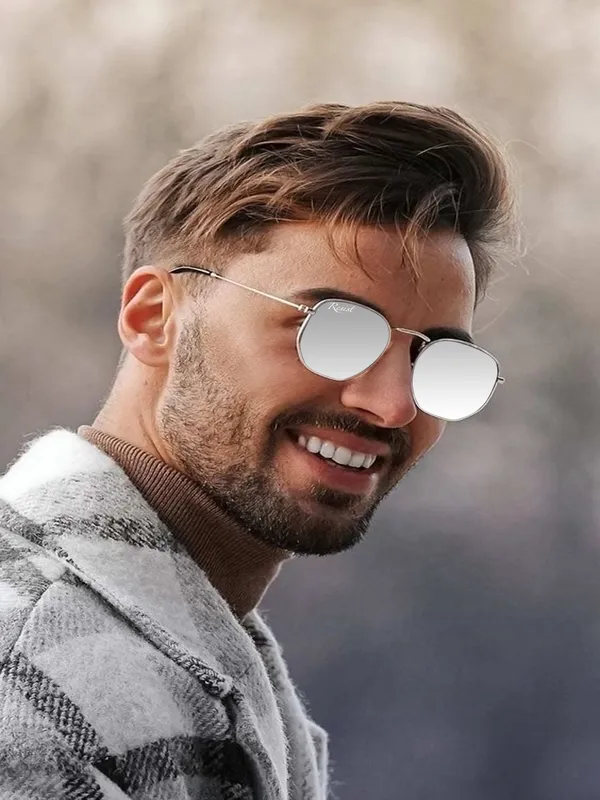 UV_Protected_Silver_Reflector_Round_Hexagonal_Sunglasses_For_Men_&_Women