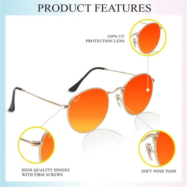 UV_Protected_Gold_Orange_Reflector_Round_Sunglasses_For_Men_&_Women