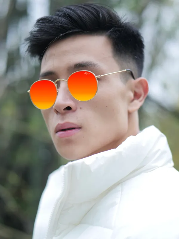 UV_Protected_Gold_Orange_Reflector_Round_Sunglasses_For_Men_&_Women