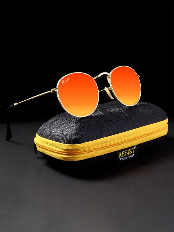 UV_Protected_Gold_Orange_Reflector_Round_Sunglasses_For_Men_&_Women