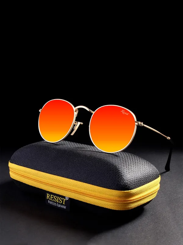 UV_Protected_Gold_Orange_Reflector_Round_Sunglasses_For_Men_&_Women