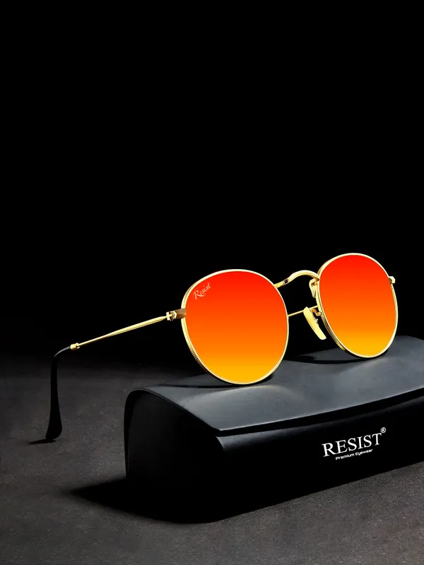 Resist Eyewear UV Protected Gold Orange Reflector Round Sunglasses