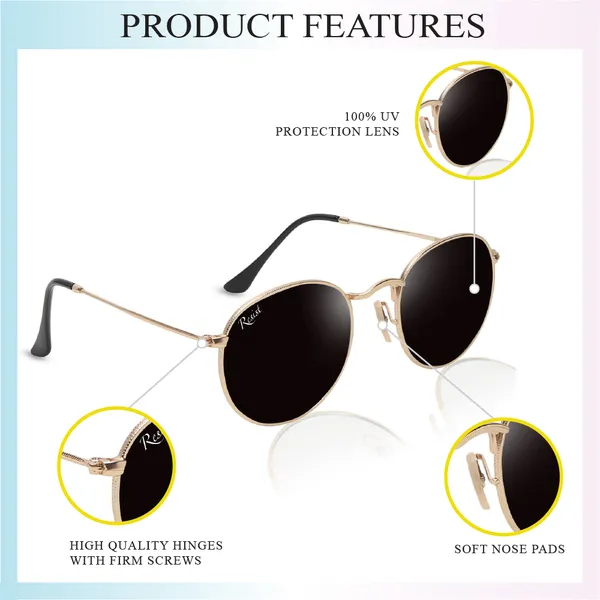 UV_Protected_Gold_Black_Round_Sunglasses_For_Men_&_Women
