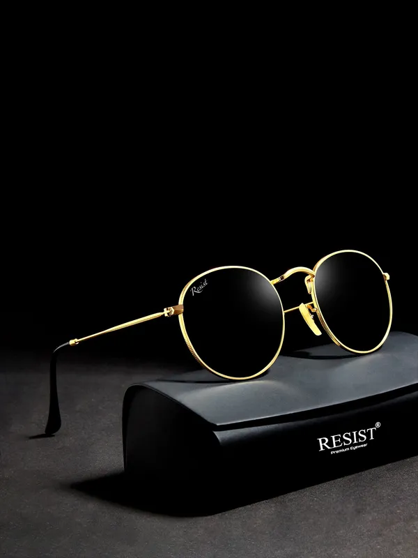 UV_Protected_Gold_Black_Round_Sunglasses_For_Men_&_Women