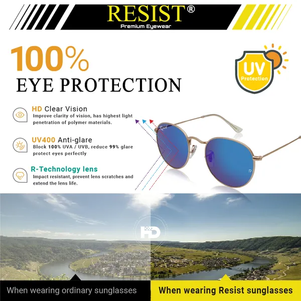 UV_Protected_Gold_Blue_Reflector_Round_Sunglasses_For_Men_&_Women