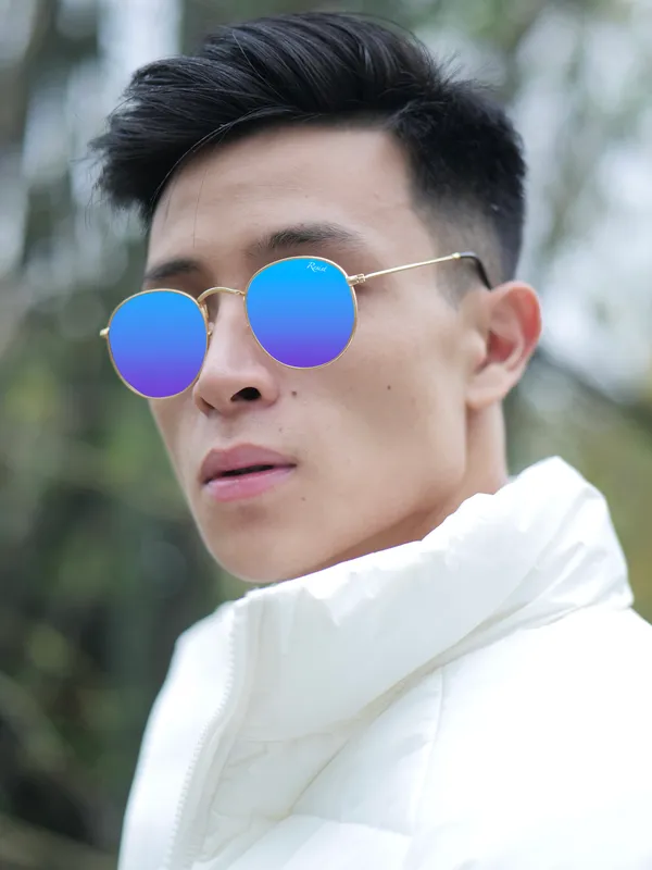 UV_Protected_Gold_Blue_Reflector_Round_Sunglasses_For_Men_&_Women