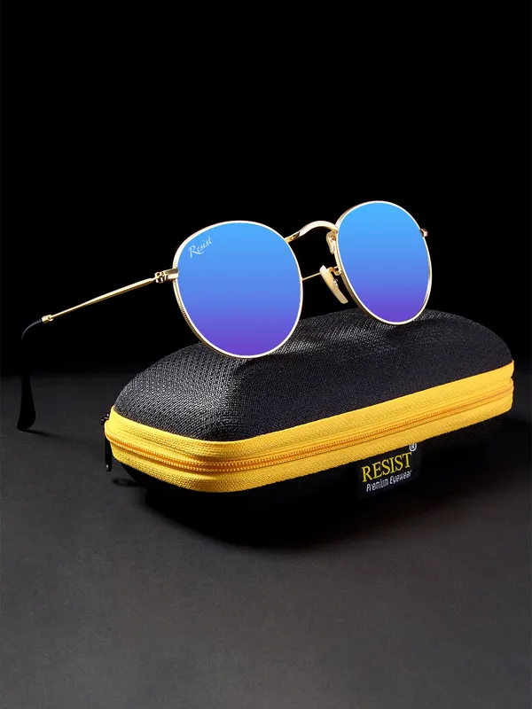 UV_Protected_Gold_Blue_Reflector_Round_Sunglasses_For_Men_&_Women