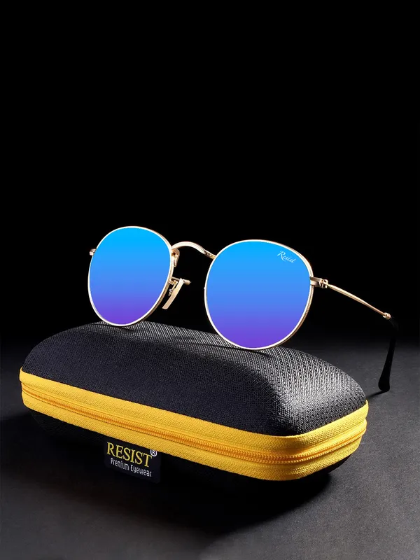 UV_Protected_Gold_Blue_Reflector_Round_Sunglasses_For_Men_&_Women