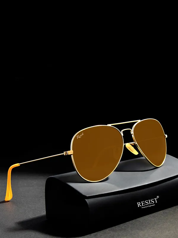 UV_Protected_Gold_Brown__Aviator_Sunglasses_For_Men_&_Women