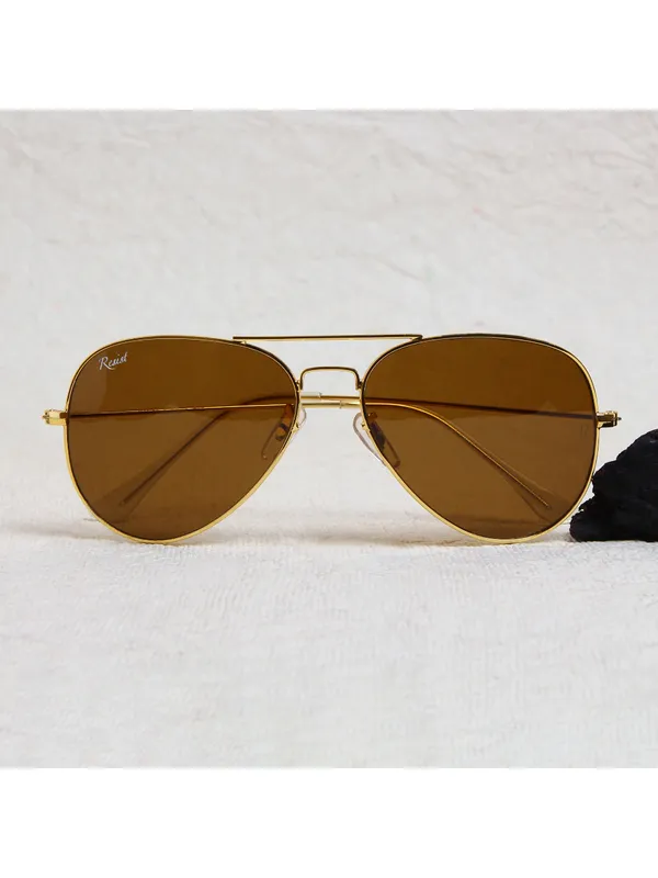UV_Protected_Gold_Brown__Aviator_Sunglasses_For_Men_&_Women
