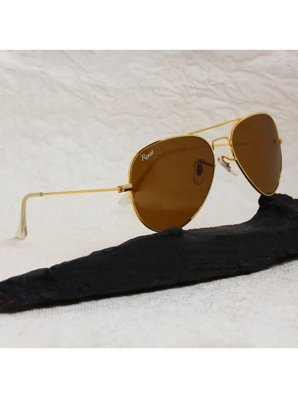 UV_Protected_Gold_Brown__Aviator_Sunglasses_For_Men_&_Women
