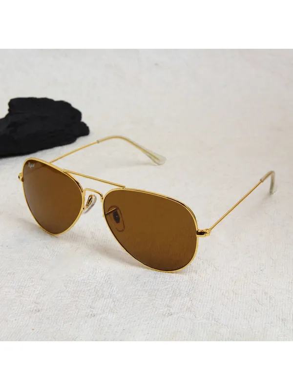 UV_Protected_Gold_Brown__Aviator_Sunglasses_For_Men_&_Women