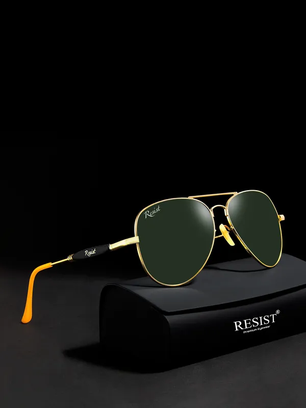 UV_Protected_Gold_Green_Aviator_Sunglasses_For_Men_&_Women