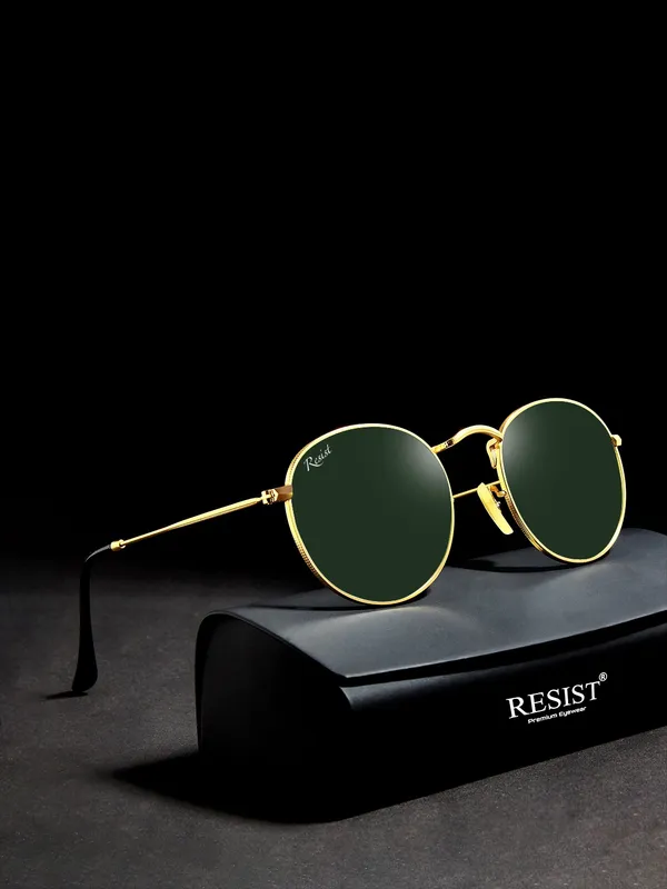UV_Protected_Gold_Green_Round_Sunglasses_For_Men_&_Women