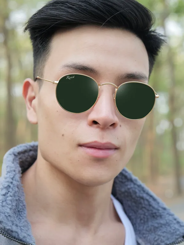 UV_Protected_Gold_Green_Round_Sunglasses_For_Men_&_Women