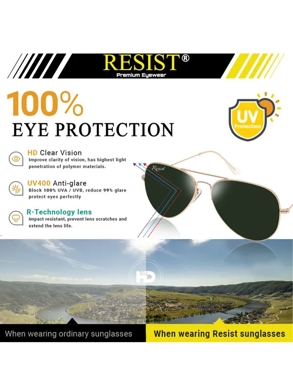UV_Protected_Gold_Green__Aviator_Sunglasses_For_Men_&_Women