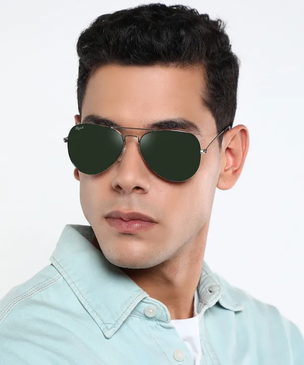 UV_Protected_Silver_Green_Aviator_Sunglasses_For_Men_&_Women