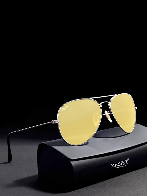 Resist Eyewear UV Protected Silver Yellow Night Vision Aviator Sunglasses  for Men and Women Price in India Buy Resist Eyewear UV Protected Silver 