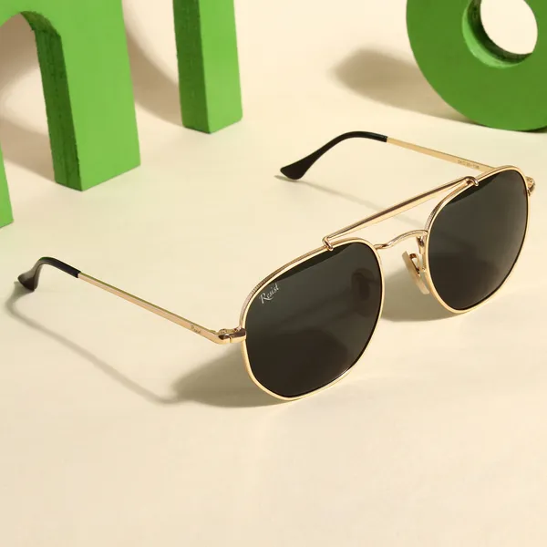 UV_Protected_Gold_Black_Hexagonal_Sunglasses_For_Men_&_Women