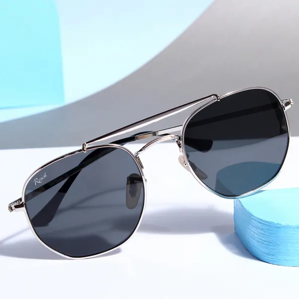 UV_Protected_Silver_Black_Hexagonal_Sunglasses_For_Men_&_Women