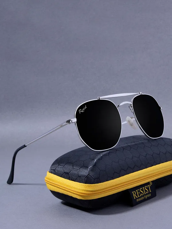 UV_Protected_Silver_Black_Hexagonal_Sunglasses_For_Men_&_Women