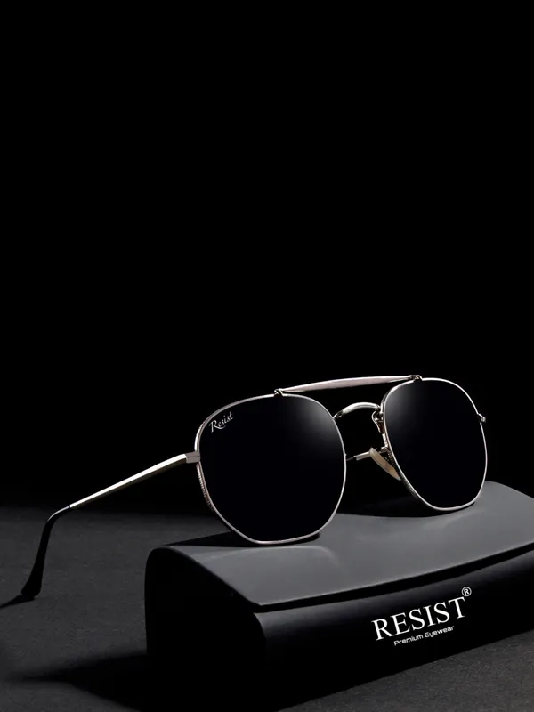 UV_Protected_Silver_Black_Hexagonal_Sunglasses_For_Men_&_Women
