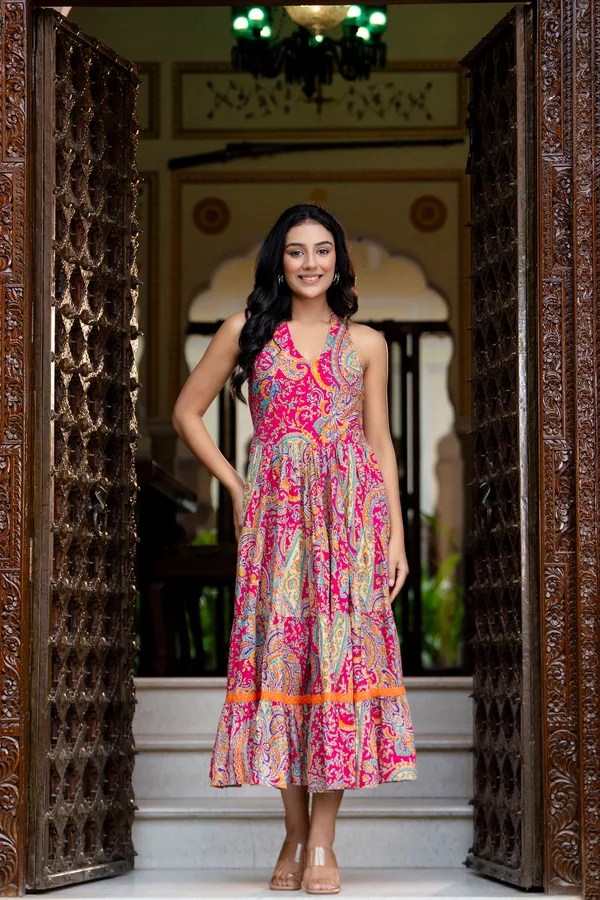 Multicolor_Ethnic_Motifs_Printed_Cotton_Fit_&_Flare_Tiered_Midi_Dress